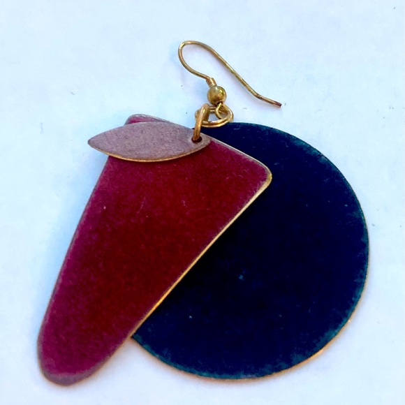 Vintage Suede Texture Brass Deep Earth Tone Disc Earrings - Picture 3 of 3